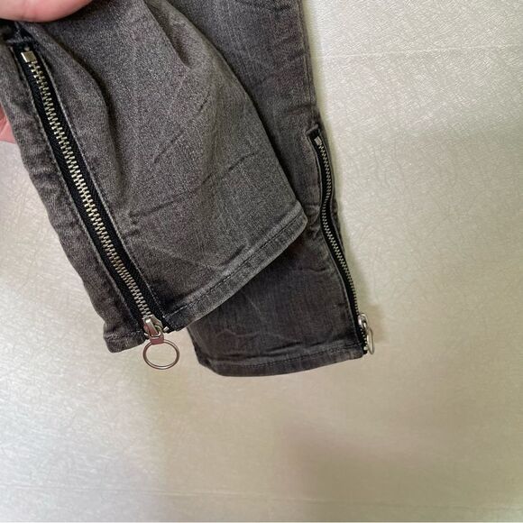 Express High Waist Gray Wash Destruction Zippered Jeans 12 - Picture 4 of 7